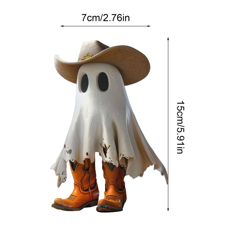 Charming Cowboy Ghost Statue Halloween Cute Ghost Statue With Hat And Boots Halloween Decor For Home Office Car Accessories