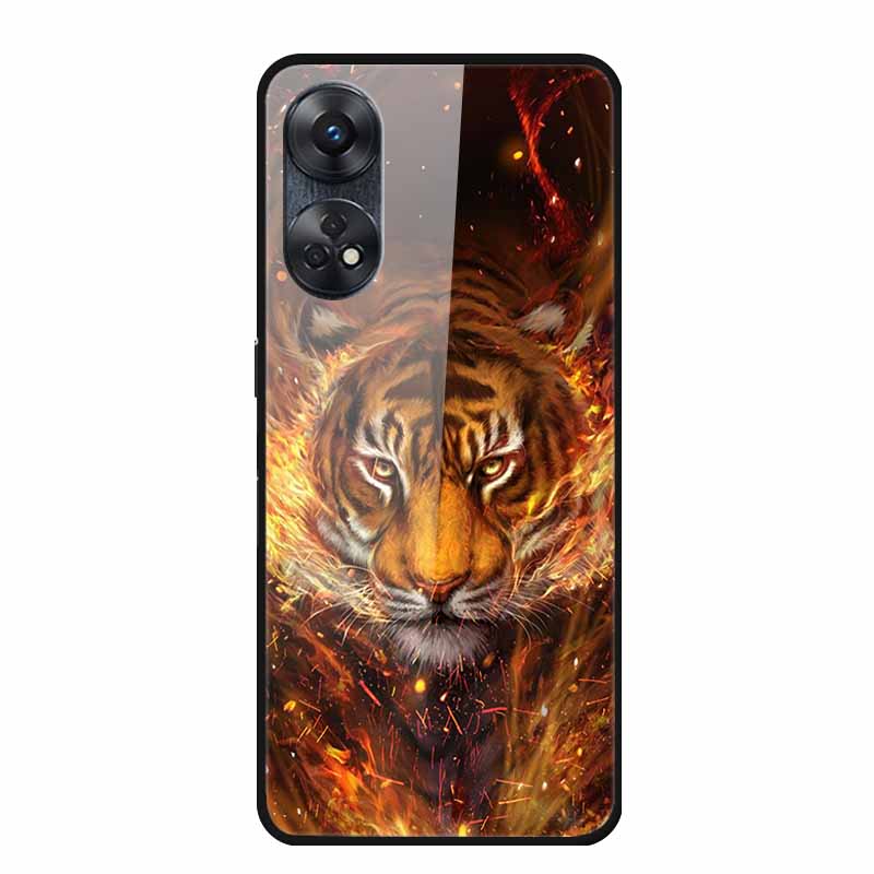 For Oppo Reno8 T 4G Case Luxury Tempered Glass Back Cover Hard Case For Reno8 T 4G 6.43" Capa Funda Animal Vividly Coque Wolf