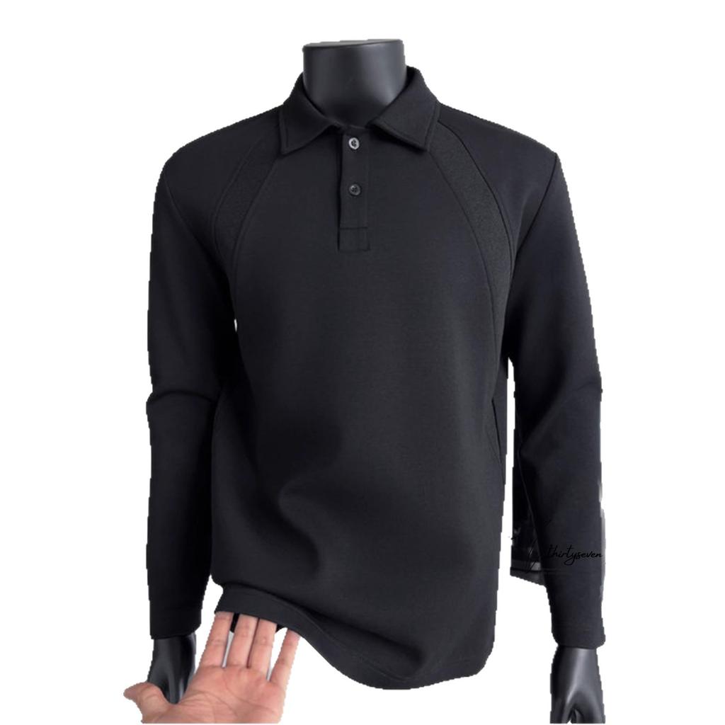 Shoulder Polo Shirt Men's Autumn Long-sleeved Sweater Lapel T-shirt