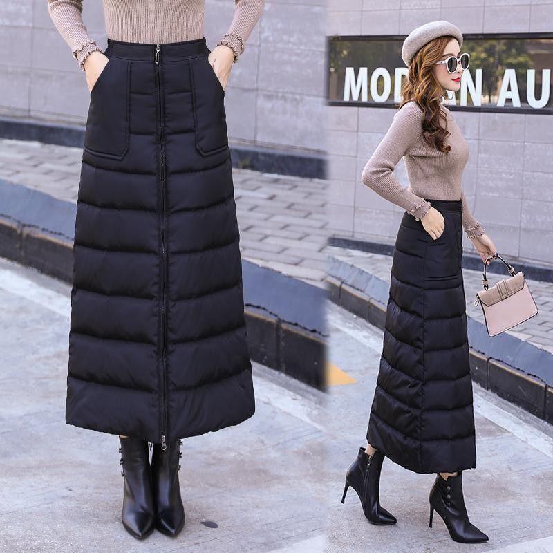2025 Windproof Warm Down Cotton Midi Skirt – Fashionable Long Midi, Plus Size Winter Skirt
