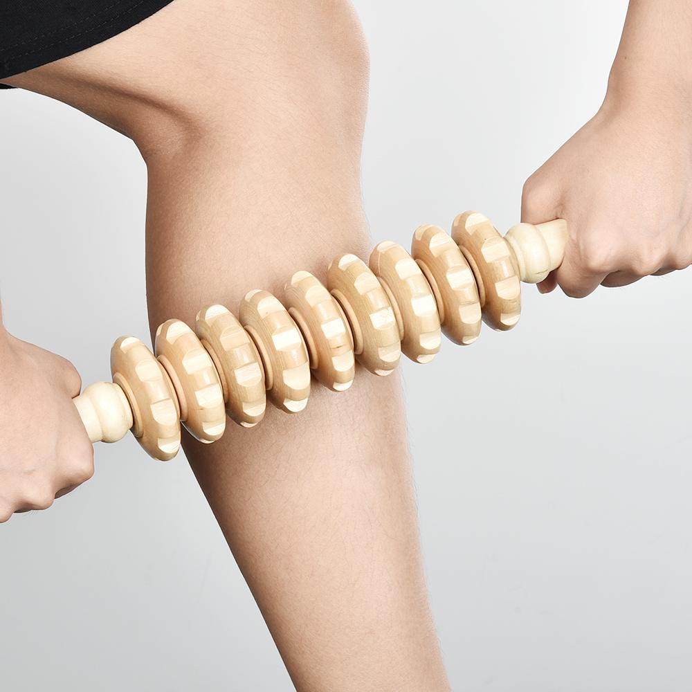 Wood Massage Stick 9 Roller Massager Reflexology Therapy Blood Circulation Soothe Stiff Muscle Relief Pain Whole Body