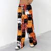 Women's Casual Halloween Print Loose Wide Leg Pants with Elastic Waist and Drawstring