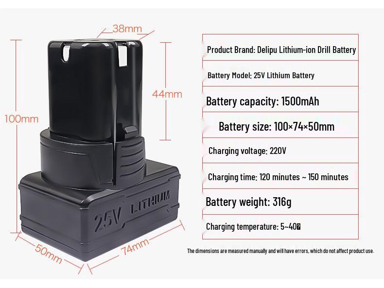 12V/16.8V/25V Electric Drill Set with Lithium Battery, Charger, Wrench & Screwdriver