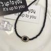 Vintage Black Beaded Necklaces for Women Fashion Geometric Oval Pendant Clavicle Chain Necklaces Aesthetic Jewelry Accessories