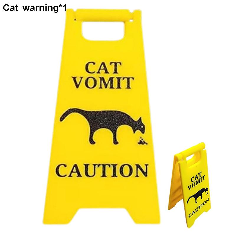 Funny Cat Vomit Sign with Mini Cleaning Mop Novelty Gag Caution Vomit Sign Gifts Warning Sign Decoration Suitable Pet Owners