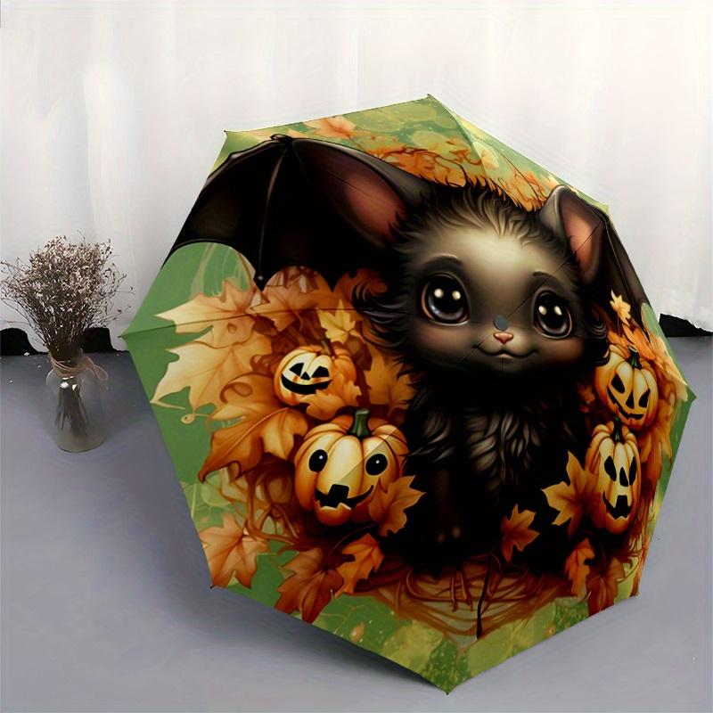 1pc Cute Halloween Bat Automatic Open/CloseUmbrella-CuteUmbrella with Cute Design, Portable 3-Fold Compact Umbrella for Men & Women, Valentine's