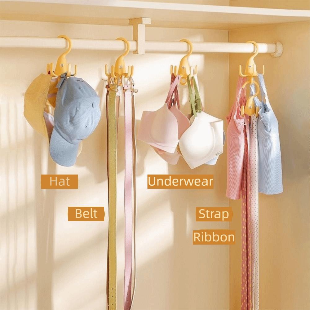 2 Pieces Portable Plastic 360° Rotating Clothes Hook Cartoon Space Saving Five Claw Hook Decorative Bag Holder For Wardrobe