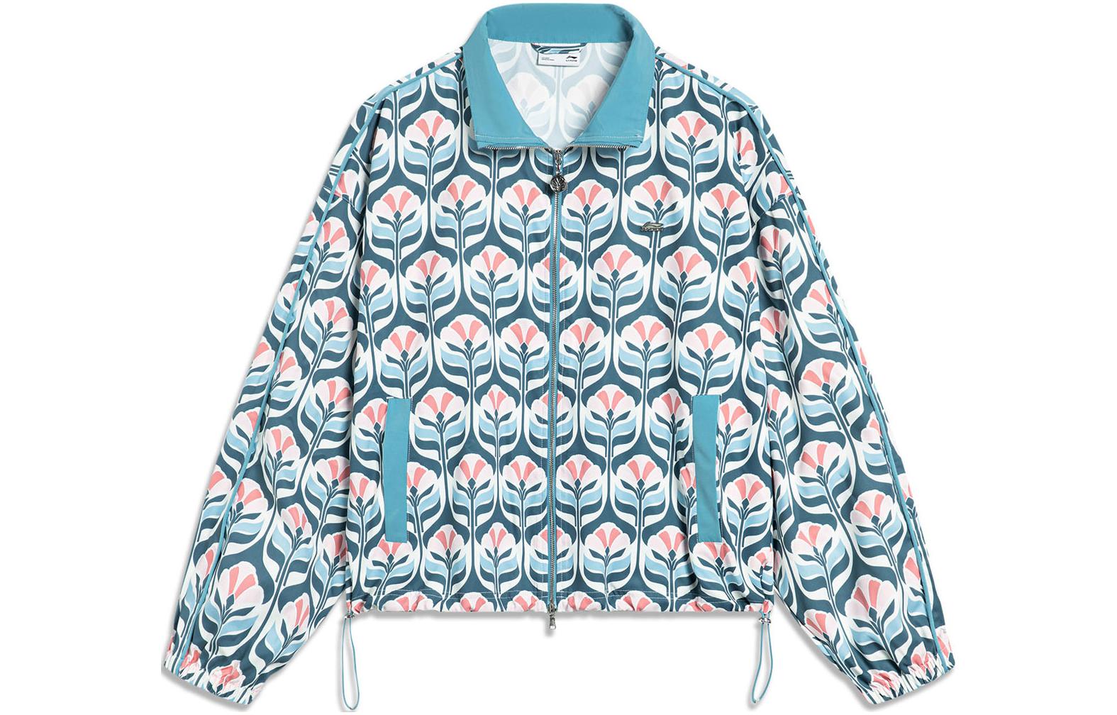 Li Ning Sports Trendy Collection Jacket Women s Blue Pink All Over Print AJDT486-1 XL