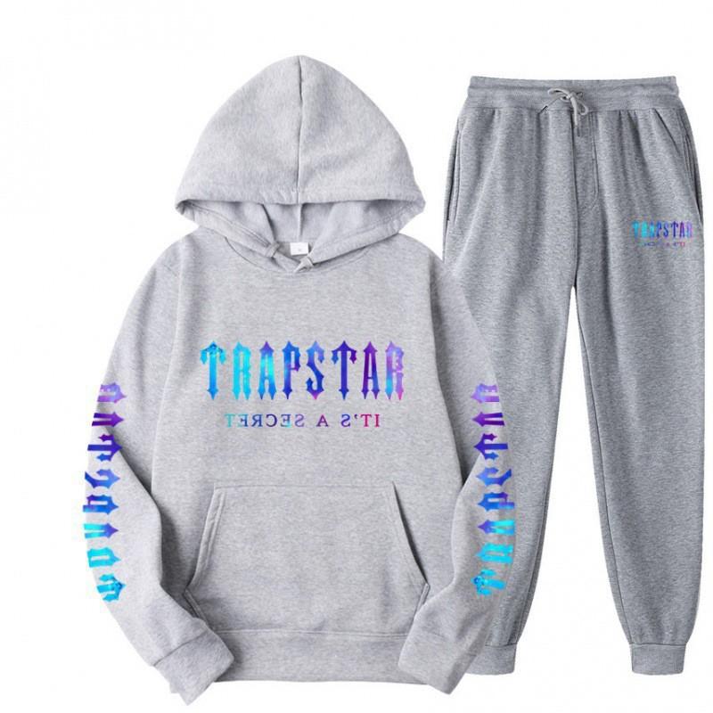 Mens Sporty Hooded Sweatshirt Set Casual Printed Tracksuit Long Sleeve Top Pants Streetwear
