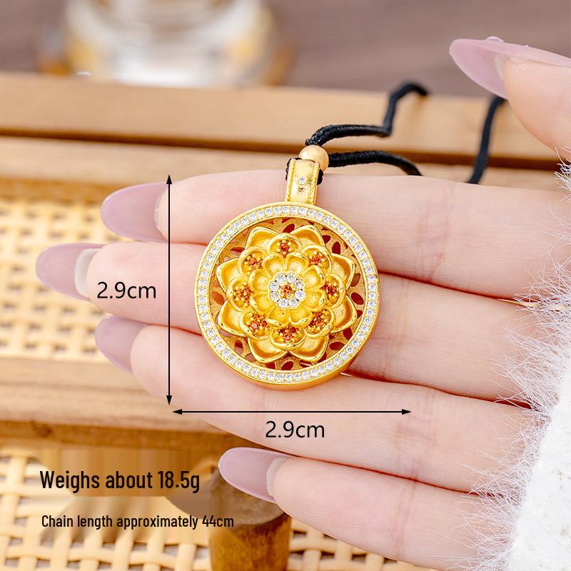 Ancient Gold Sand Eight-Treasure Compass Blessing Necklace - Chinese Retro Copper Alloy Jewelry
