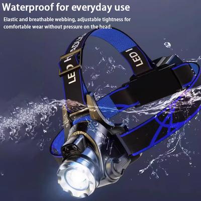 LED-Hochleistungs-Stirnlampe mit großer Reichweite, USB-wiederaufladbar, wasserdicht, geeignet für Camping im Freien und zum Tragen