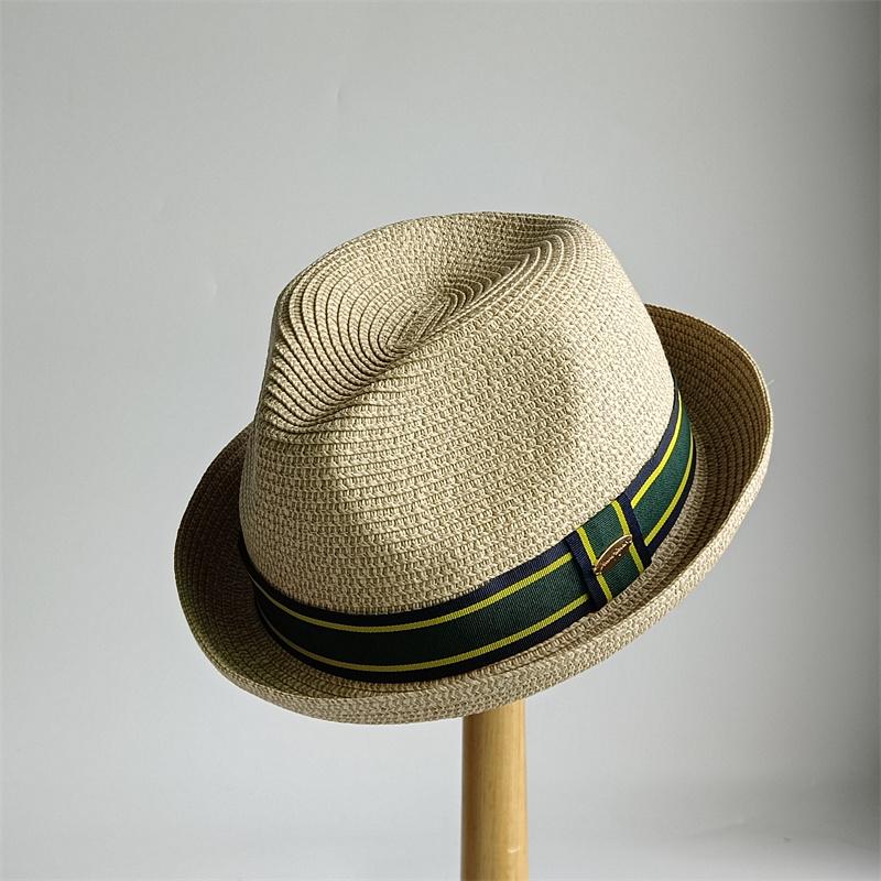 Men's Pork Pie Hat Vintage British Trilby Straw Hat Fedora Breathable Beach Sun Hat Handwoven Straw Panama Hat Cuban Travel Cap