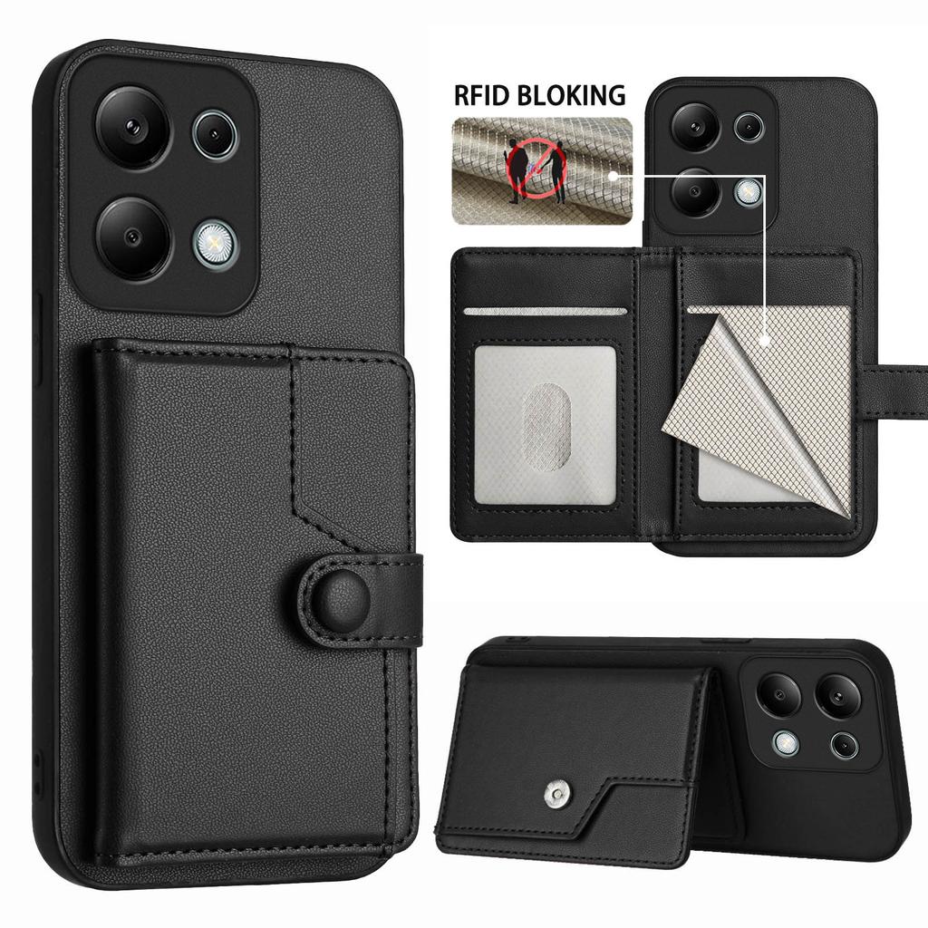 For Xiaomi Redmi Note 13 Pro 4G Case RFID Blocking Card Holder Kickstand TPU + PU Leather Phone Back Cover