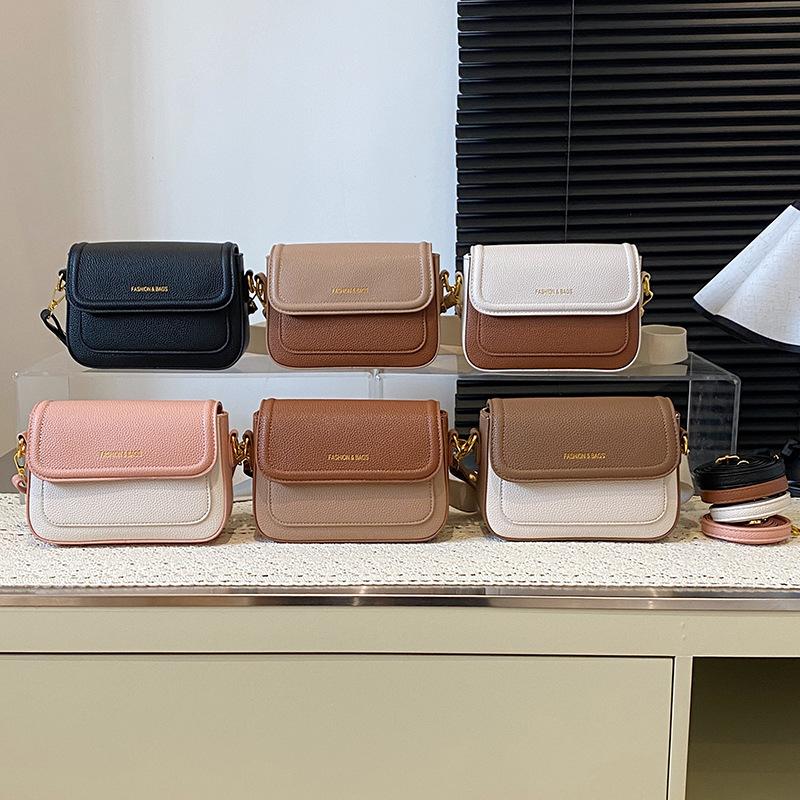 Early autumn new fashion niche ribbon contrasting color small square bag versatile single shoulder messenger women's bag