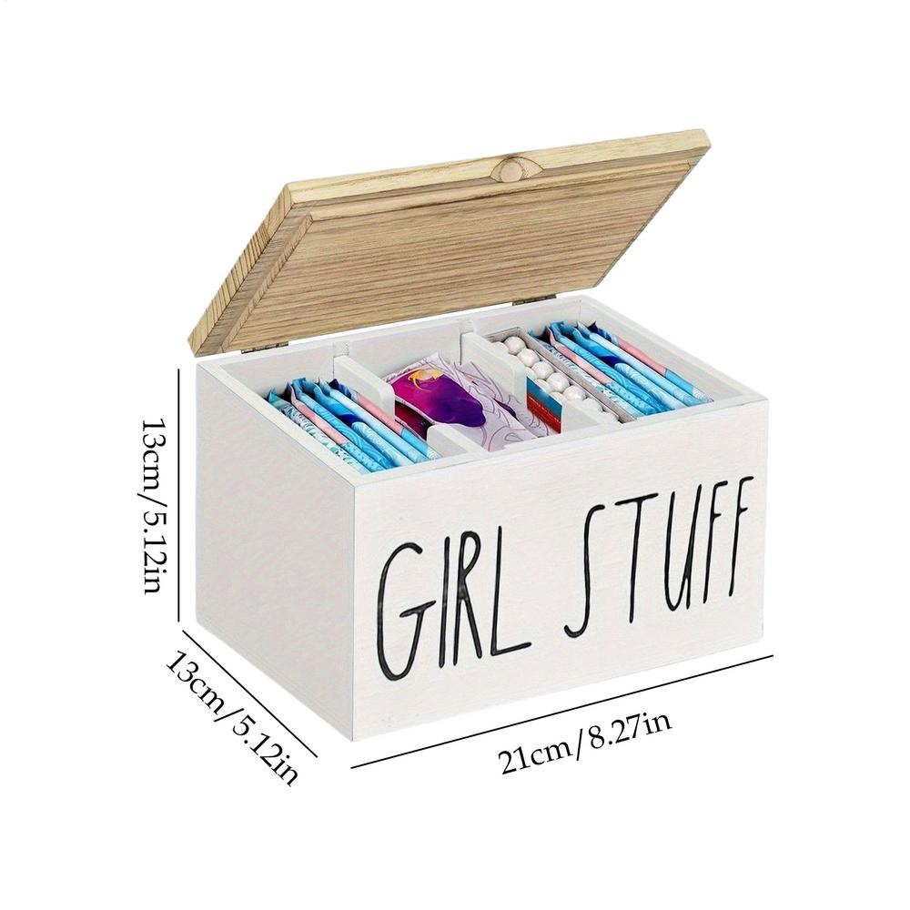 Tampon Box For Bathroom Storage Holder With Divides Wooden Tampon Organizer With Lid For Women Napkin Toilet Vanity Counter