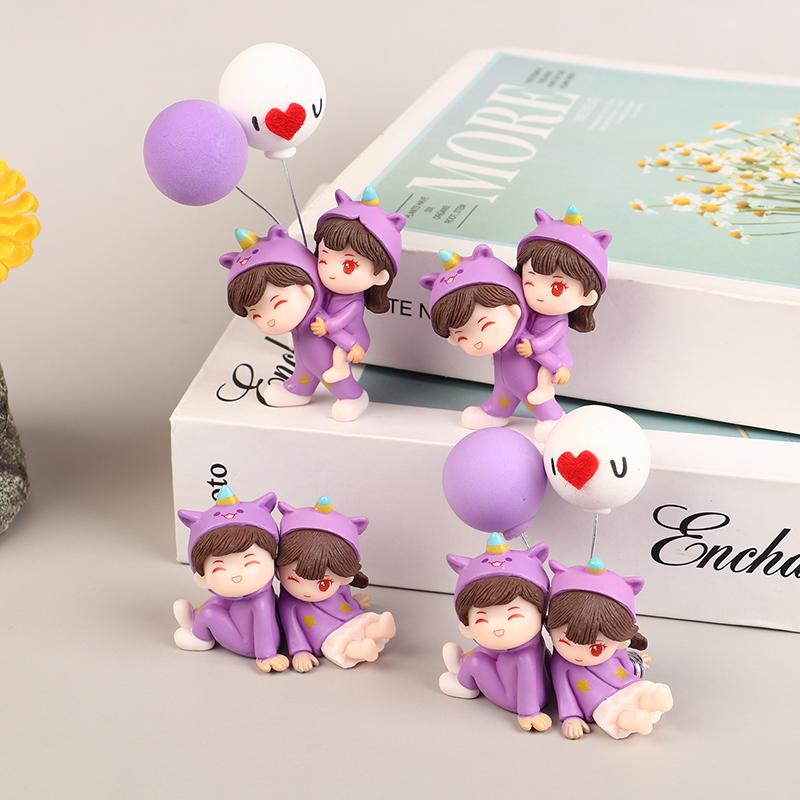 1 Çift Sevimli Yaratıcı Çizgi Film Mor Pijama Çift Araba Dekorasyonu Süsleri Oto Orta Konsol Araba İç Aksesuarları