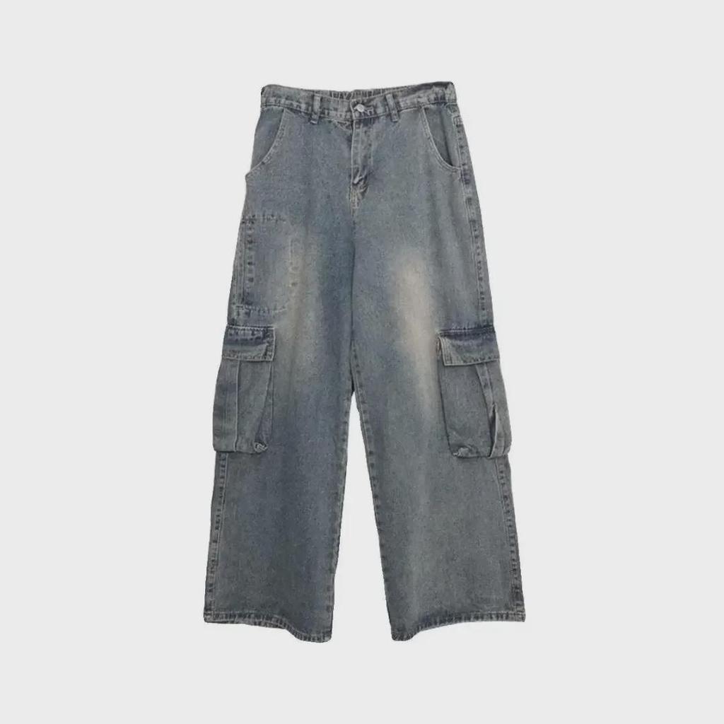 Retro Volné High Street Prané Americké Rovné Džíny na Jaro & Podzim