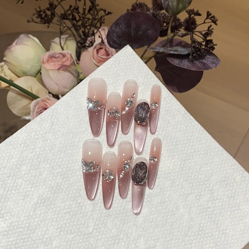Pure Pink Gradient Side Light Cat Eye Oblique Edge Broken Diamond K9 Oval Diamond Nine Purple Fire Armor Piece