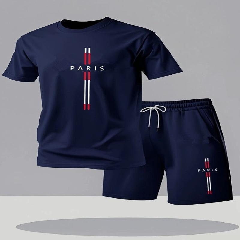 2026 Men's Casual T-Shirt and Shorts Two-Piece Set Relaxed Fit Men's Short-Sleeve Breathable Athletic Set Two-Piece Set