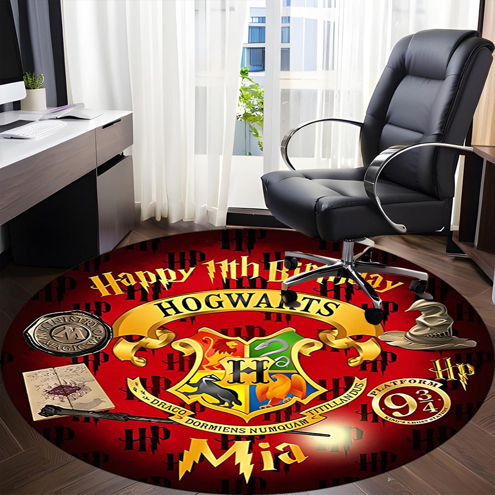 1PC Harry Potter Theme Office Round Rug - Perfect for Office or Study Decor, Machine Washable, Non-Slip Backing, Decorative Floor Mat