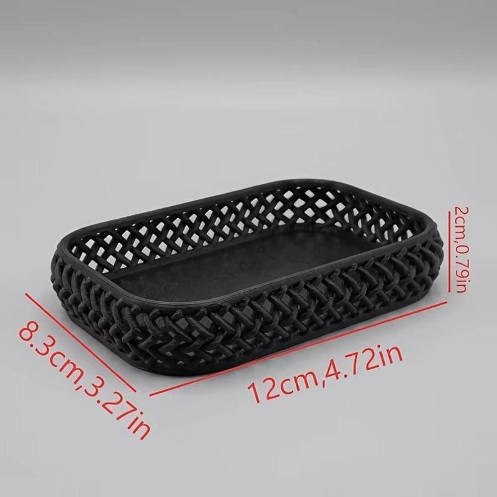 Makeup Storage Imitation Rattan Desk Storage Tray Hollow Out Organizer Woven Storage Tray Simple Jewelry Storage Box Desktop