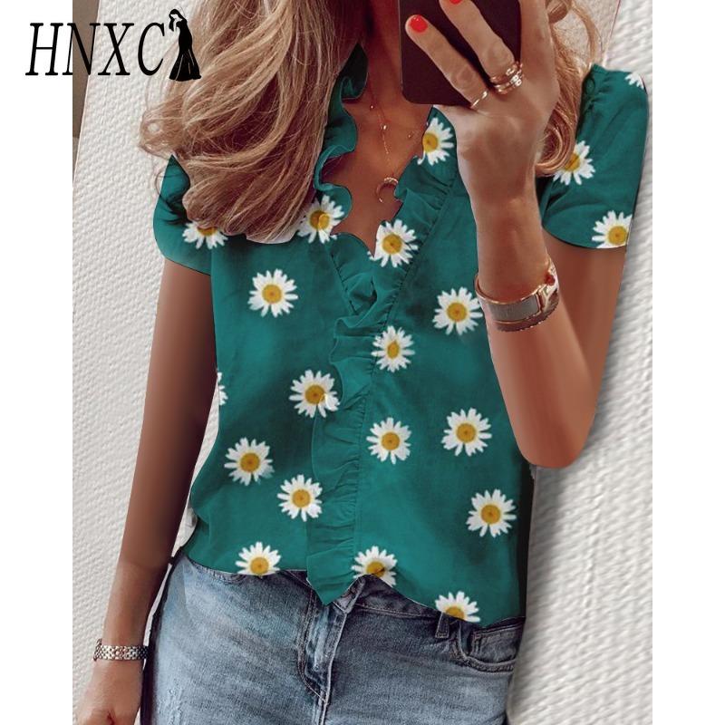 HNXC Dámská móda Ležérní Halenky a Košile s krátkým rukávem a výstřihem do V