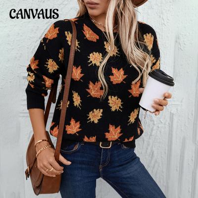 Herbst und Winter Damen Übergröße Pullover Jacquard Rundhals Langarm Gestrickt Lockerer Überzieh-Pullover