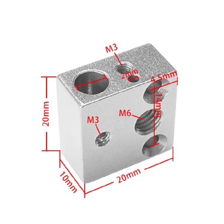 Aluminium Hotend Heizblock 3D-Drucker Hohe Temperaturen Heizblock Ersatz für MK8 Extruder Zubehör