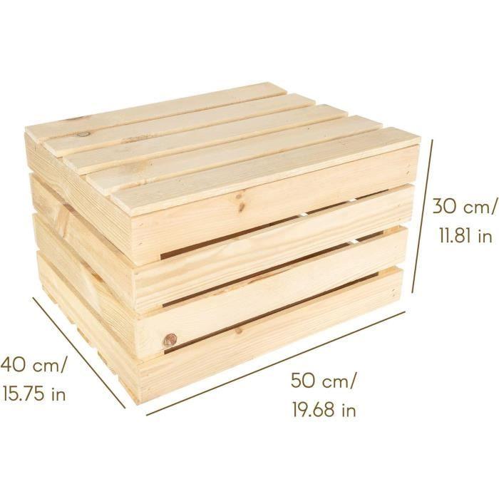 Coffre en Bois - CREATIVE DECO - Vintage - 50 x 40 x 30 cm - Avec Couvercle - Bois Naturel