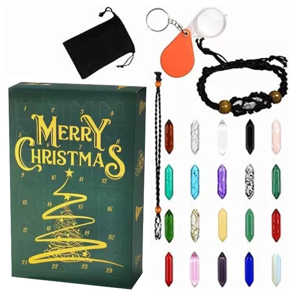 Countdown Calendar Crystal Kit Healing Stones Kit with Crystal Necklace Holder Gifts for Women Kids Girls Boys Collection