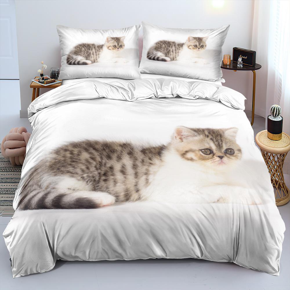 Cat Themed Bedding Set Cute Pet Pattern Down Duvet and Pillowcase 2/3 Pieces of Microfiber Fabric Washable and Quick Drying Home Decoration