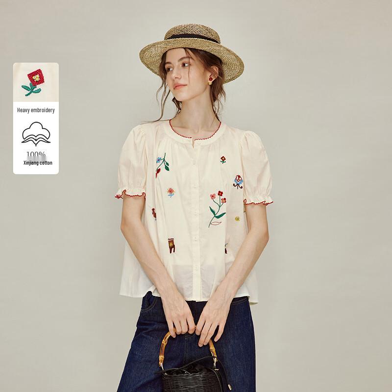 Женская хлопковая рубашка INMAN с вышивкой и пышными рукавами S