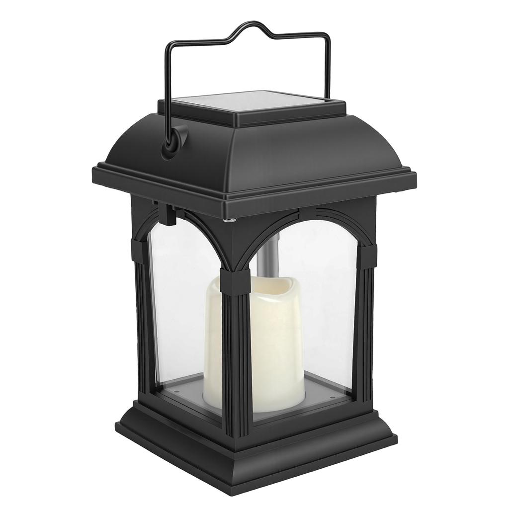 Solar Hanging Lantern LED Light Garden Lamp with Flickering Flameless Candle Rainproof Outdoor Hanging Candle Lantern