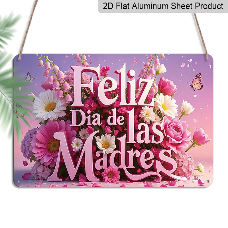 

2D Flat, 1pc Feliz Día De Las Madres Floral Plaque, 12 ×8 - Spanish Mother s Day Decor Sign, Pink & Purple - Aluminium Wall Hanging Decoration for 20*30cm
