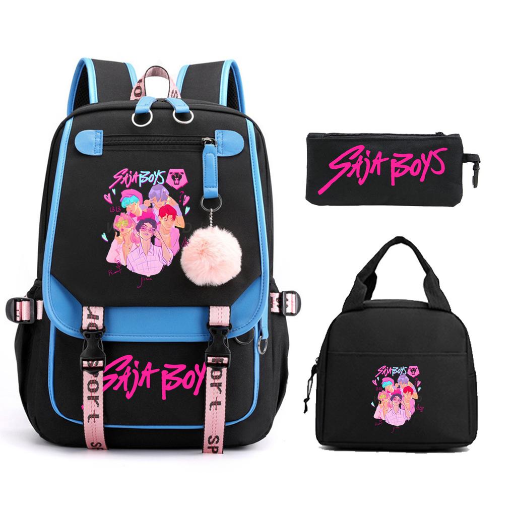 Animation Cartoon Printing Student Schoolbag Three-Piece Set Campus Trend Men And Women Versatile Casual Backpack Large Capacity