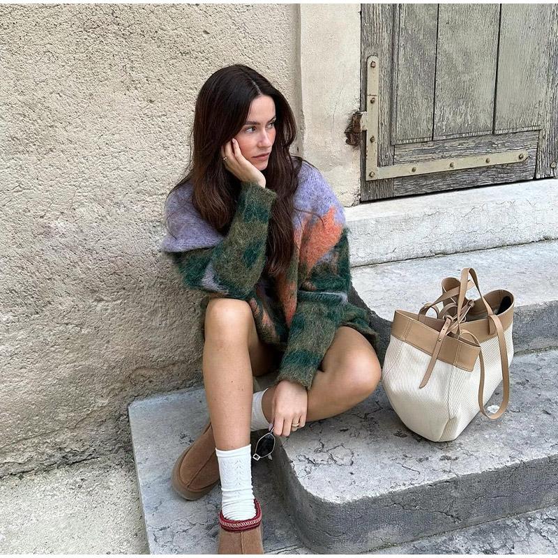 Landscape Paint Tie Dyed Women's Cardigan Sweater Fashion V-neck Single Breasted Female Sweaters 2024 Autumn Chic Lady Outwear