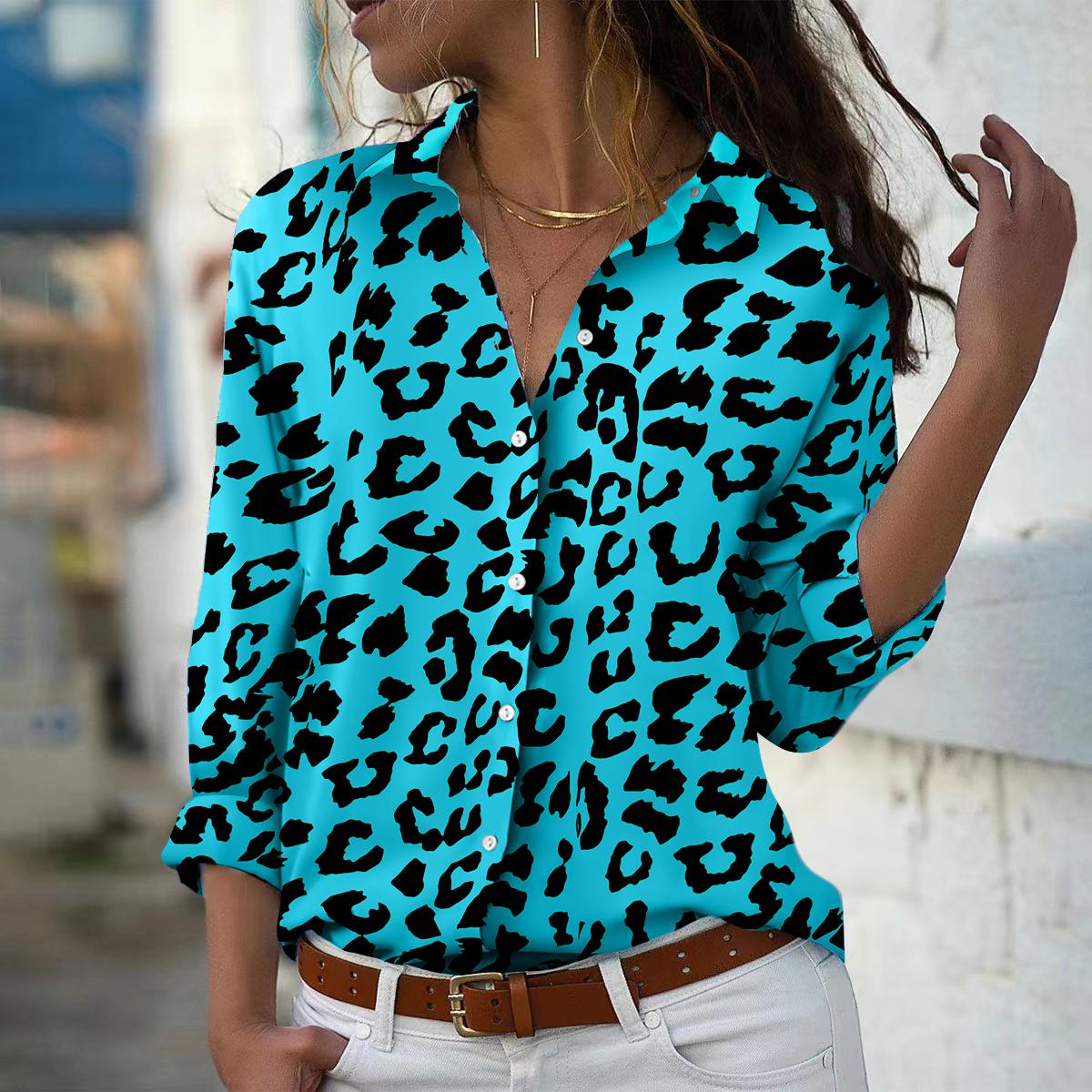 

Блузка с принтом из камня для женщин, весна-осень, женская, офисная, на пуговицах, с отложным воротником 3XL синий
