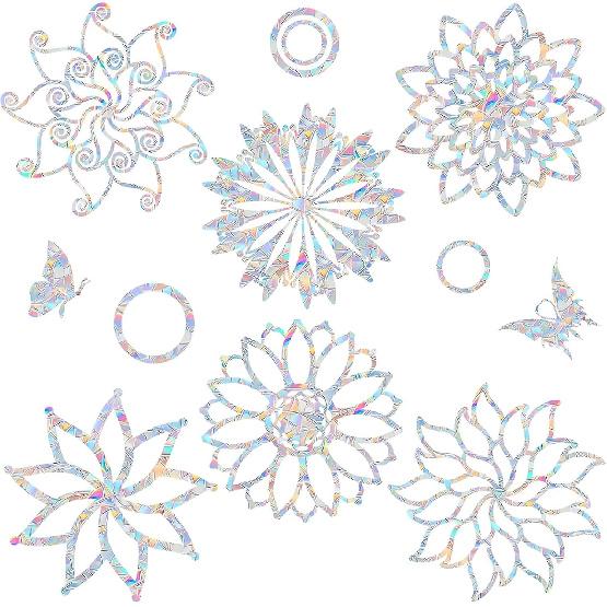 36PCS Circle Window Clings - Anti-Collision Window Decals To Save Birds from Window Collisions,Non Adhesive Prismatic Vinyl Window Clings, Rainbow