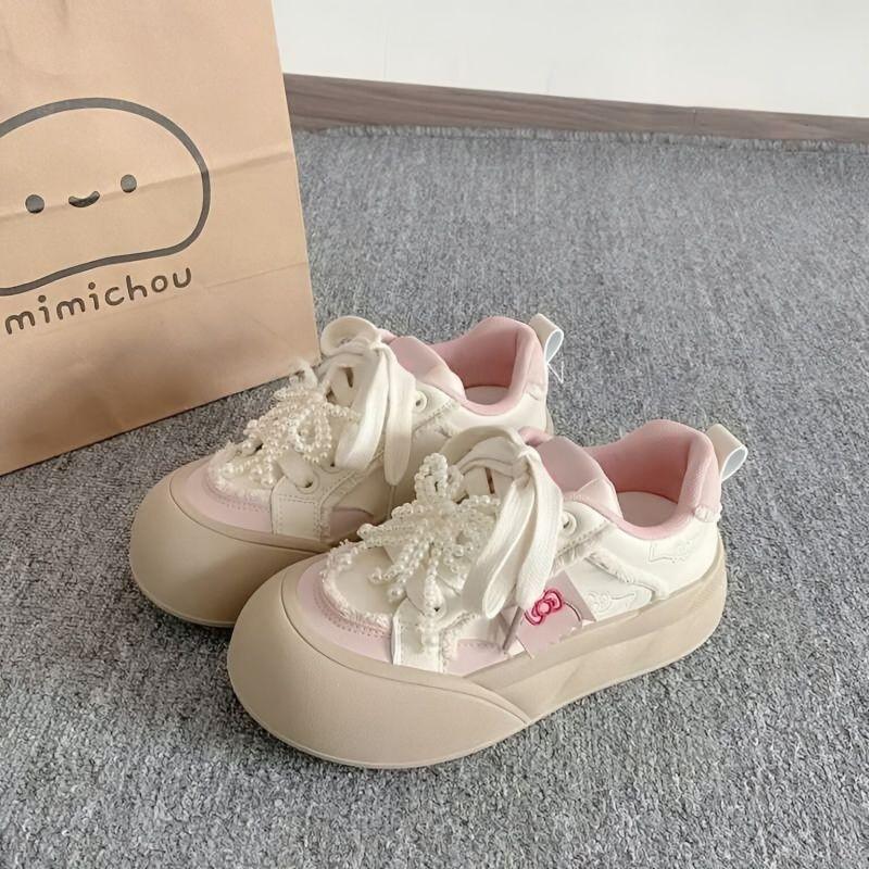 Student Bow Versatile Casual Sports Board Shoes Women's 2025 New Shoes Platform White Shoes Bread Shoes