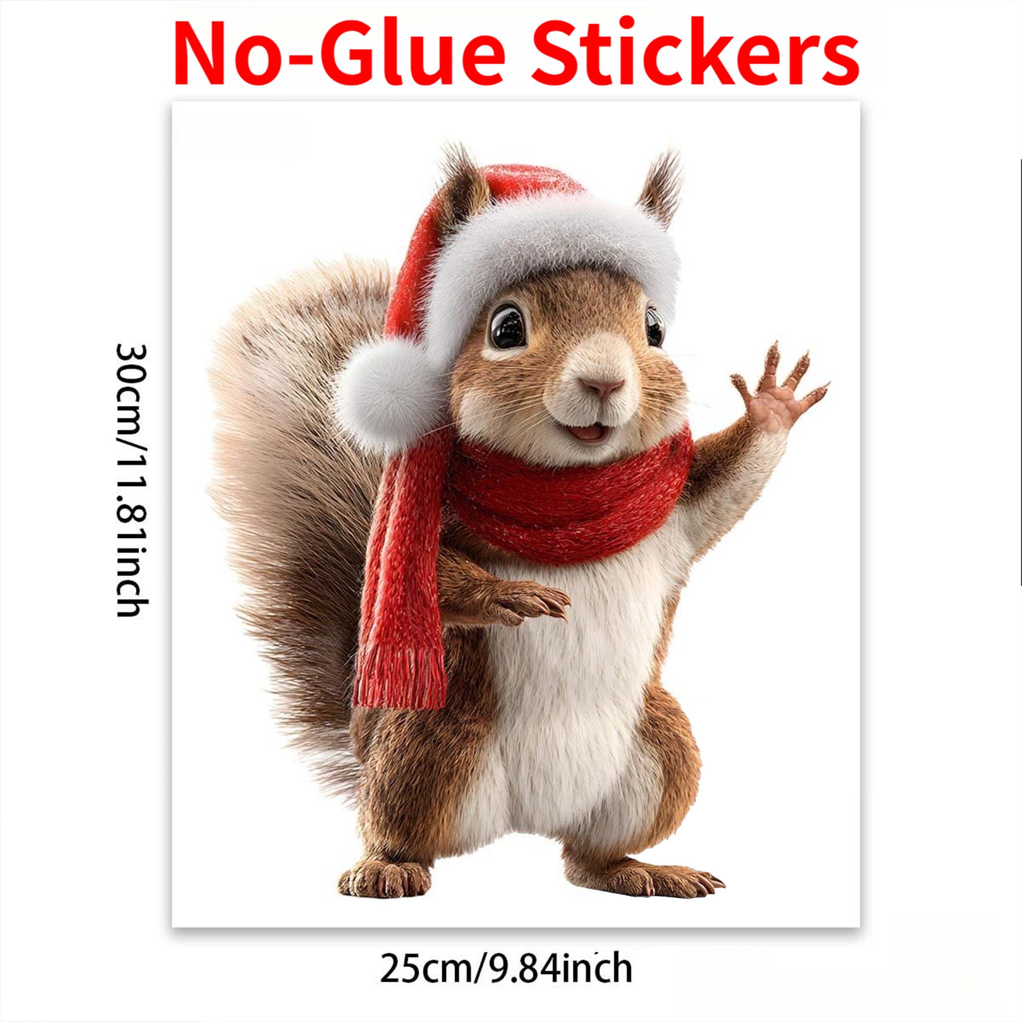

1PC Christmas Squirrel Santa Claus Static Cling Window Sticker Removable Waterproof Glass Decal for Living Room Bedroom Decor