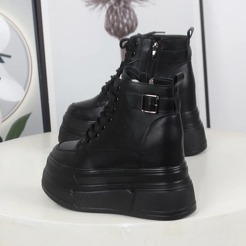 Fashion 12cm Women Autumn Chelsea Spring Ankle Booties Fashion Chimney Ankle Round Toe Wedge Shoes British Genuine Leather Boot