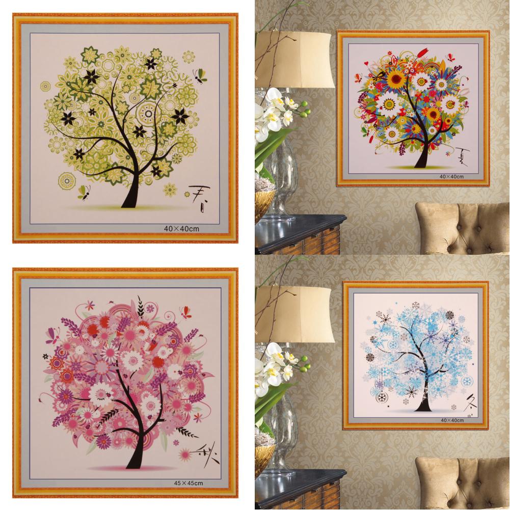 

LF# Four Season Tree 11CT штампованная вышивка крестом холст DIY вышивка (весна)