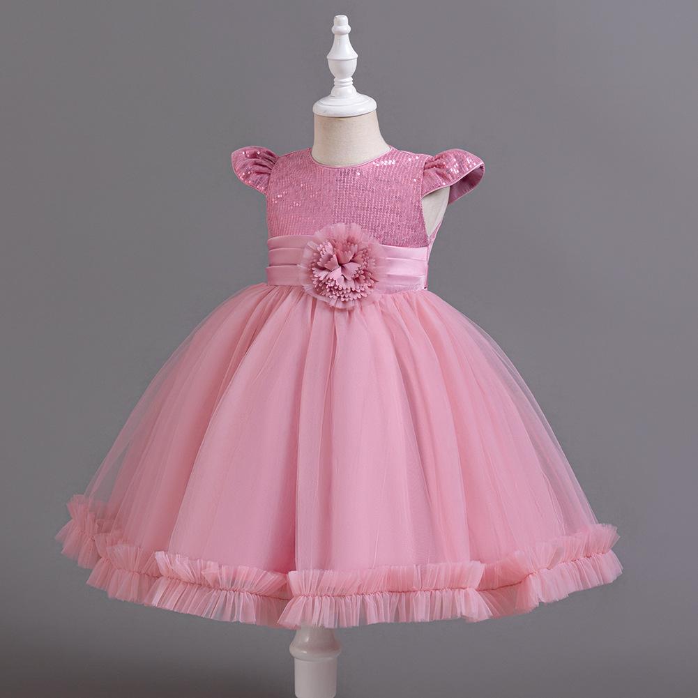 Mädchenkleid Kurzarm Pailletten Blume Puffig Prinzessin Kuchenkleid Gehen Bankett Geburtstagsparty Ballkleider 930 Lieblingskleid des kleinen Mädchens Kleider