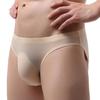 Men Sexy Briefs Mid-rise Ice Silk Thin Translucent Panties Elastic Waistband Solid Color U-Convex Underwear
