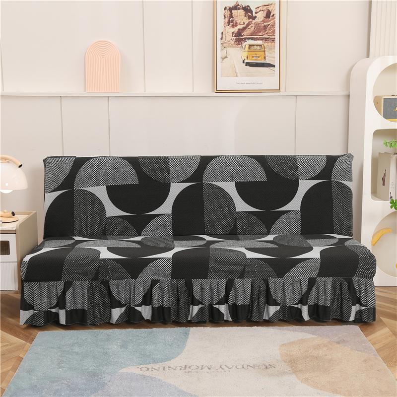 Stretch Armless Futon Cover with Skirt Printed Folding Sofa Bed Cover Washable Sofa Couch Cover Furniture Bed Protector S M L