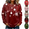 Damen Casual Langarm Weihnachts-Print Rundhals Sweatshirt Oberteil für Herbst und Winter