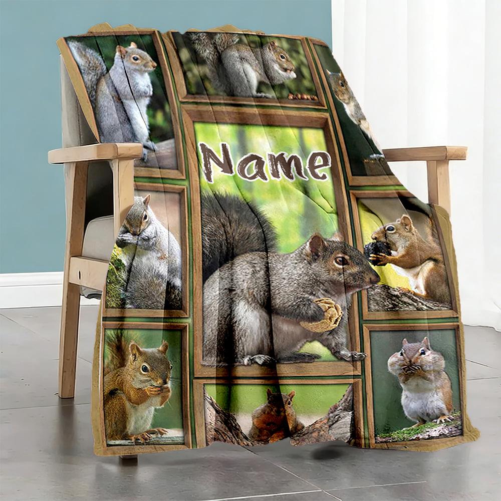 Squirrel Personalized Text Blanket Lightweight Customizable Blanket Soft & Cozy Suitable for Living Room Couch Bed Office Four Seasons Universal
