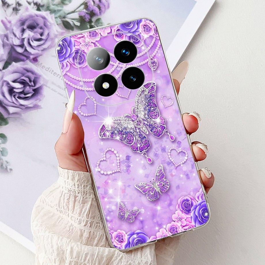 For Xiaomi Redmi Note 14 Pro+ 14Pro Note14 4G 5G Phone Case Back Cover Girly Fashion Flower Butterfly Paintong Soft TPU Fundas
