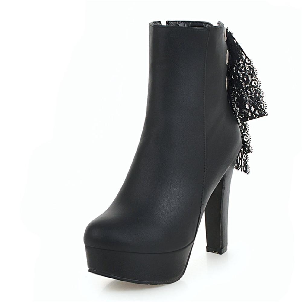 

Модные Элегантные Короткие Ботильоны Женская Обувь Осень Зима Женские Ботильоны на Платформе Милые Кружевные Черные Белые На Каблуке Вечерние Туфли Женские 34 чёрный