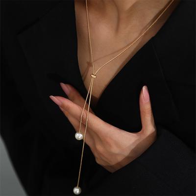 Simple Long Tassel Pull Pearl Pendant Necklace For Women Adjustable Y Necklace Clavicle Chain Choker Jewelry Girls Gifts